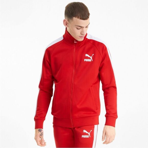Puma Men’s Red White Iconic T7 Full Zip Track Jacket - Picture 2 of 5
